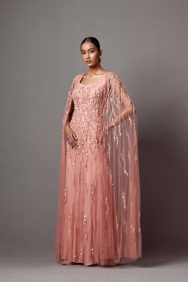 Dust Rose Cape Dress