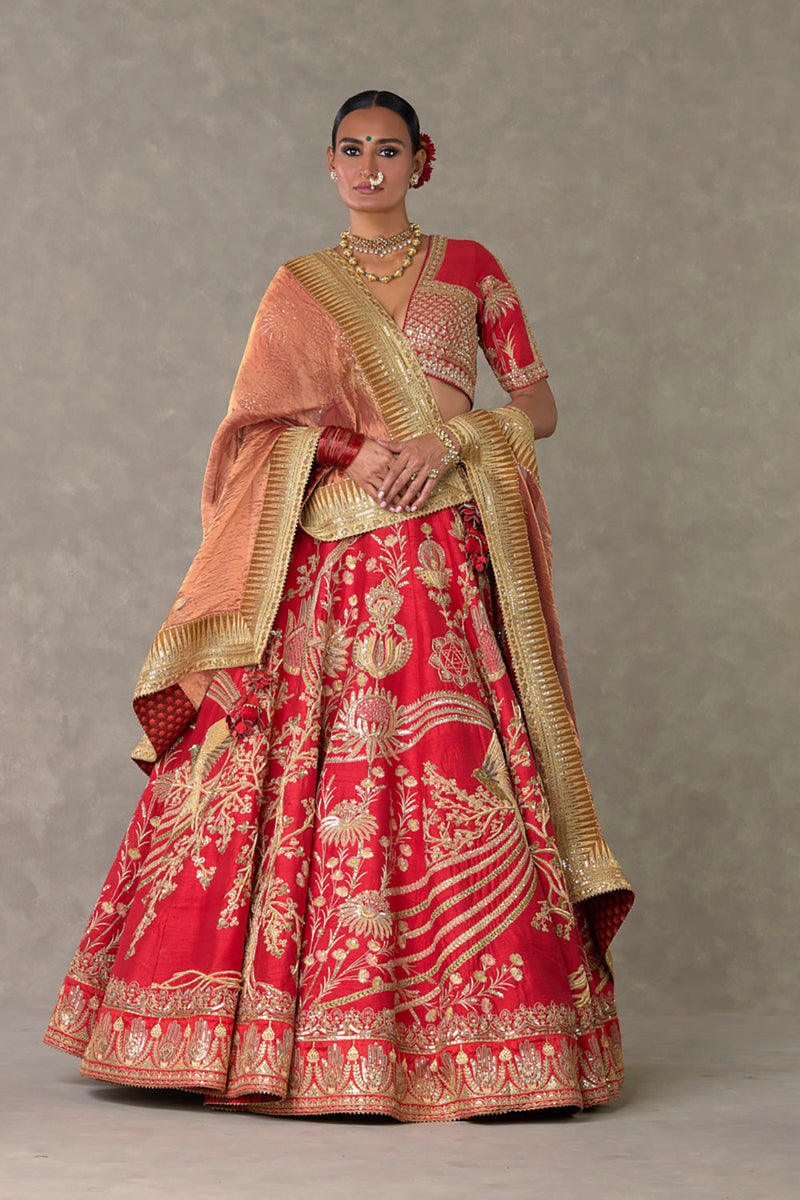 Red 'Bagh-E-Bahar' Lehenga Set