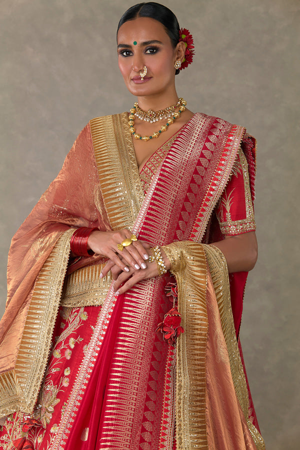 Red 'Bagh-E-Bahar' Lehenga Set