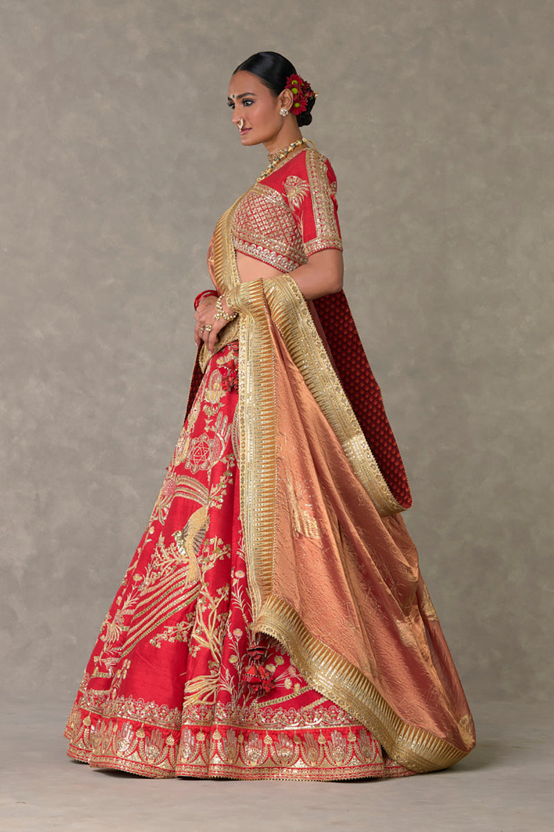 Red 'Bagh-E-Bahar' Lehenga Set