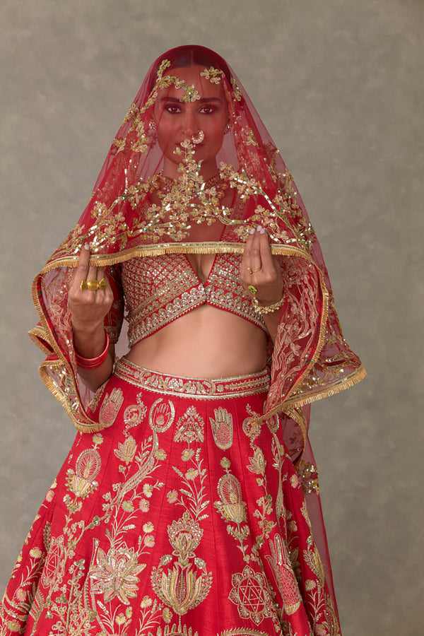 Red 'Bagh-E-Bahar' Lehenga Set