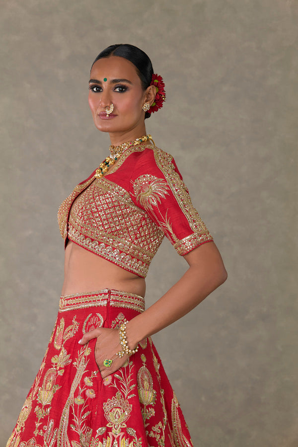 Red 'Bagh-E-Bahar' Lehenga Set