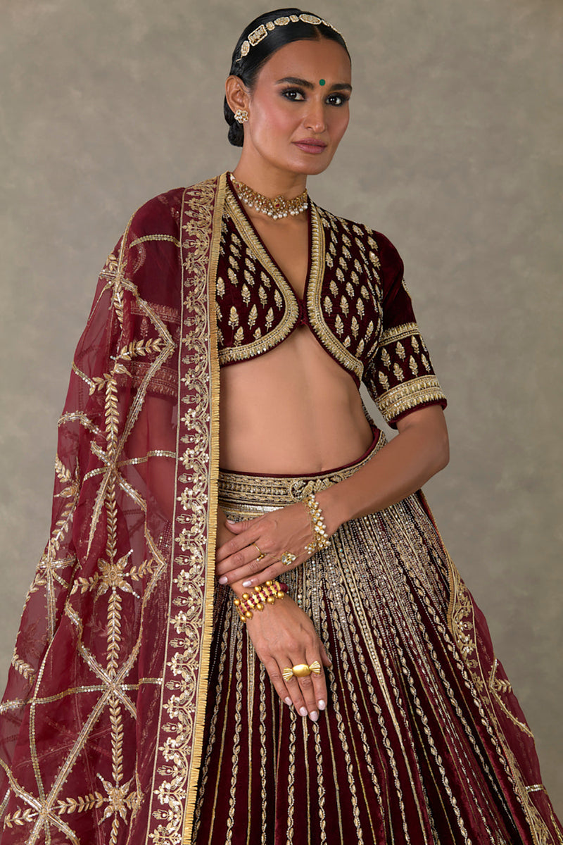 Wine 'Dil- Chidiya' Lehenga Set