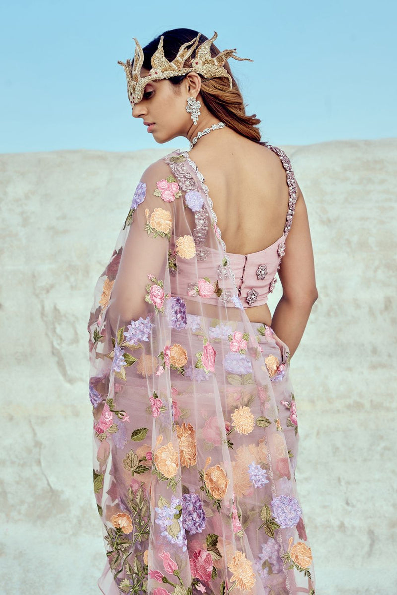 Embroidered Lilac Saree Set