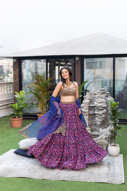 Blue Embroidered Choli, Lehenga and Dupatta