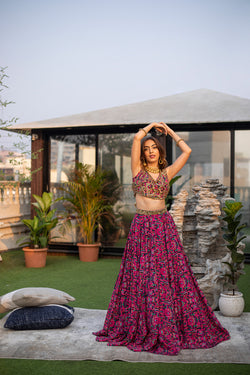 Pink Embroidered Choli, Lehenga and Dupatta