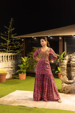 Pink Embroidered Short Kurta with Sharara