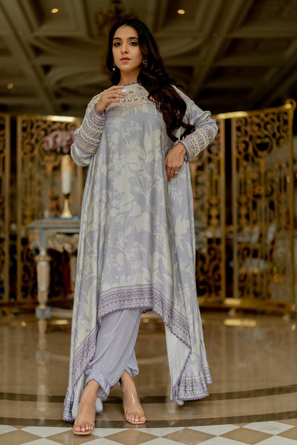 Lilac Hand Embroidered Kaftan Set