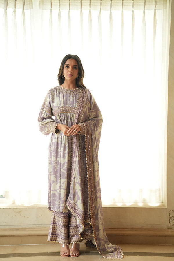 Lilac Silk Hand Embroidered Kurta Set