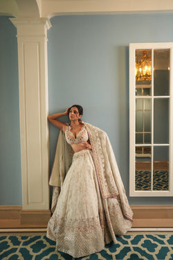 Ivory Silk Hand Embroidered Lehenga Set