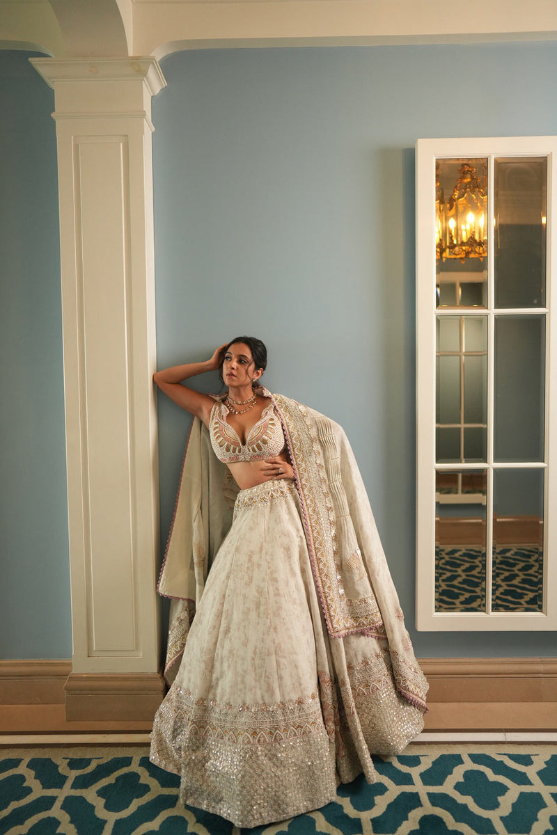 Ivory Silk Hand Embroidered Lehenga Set