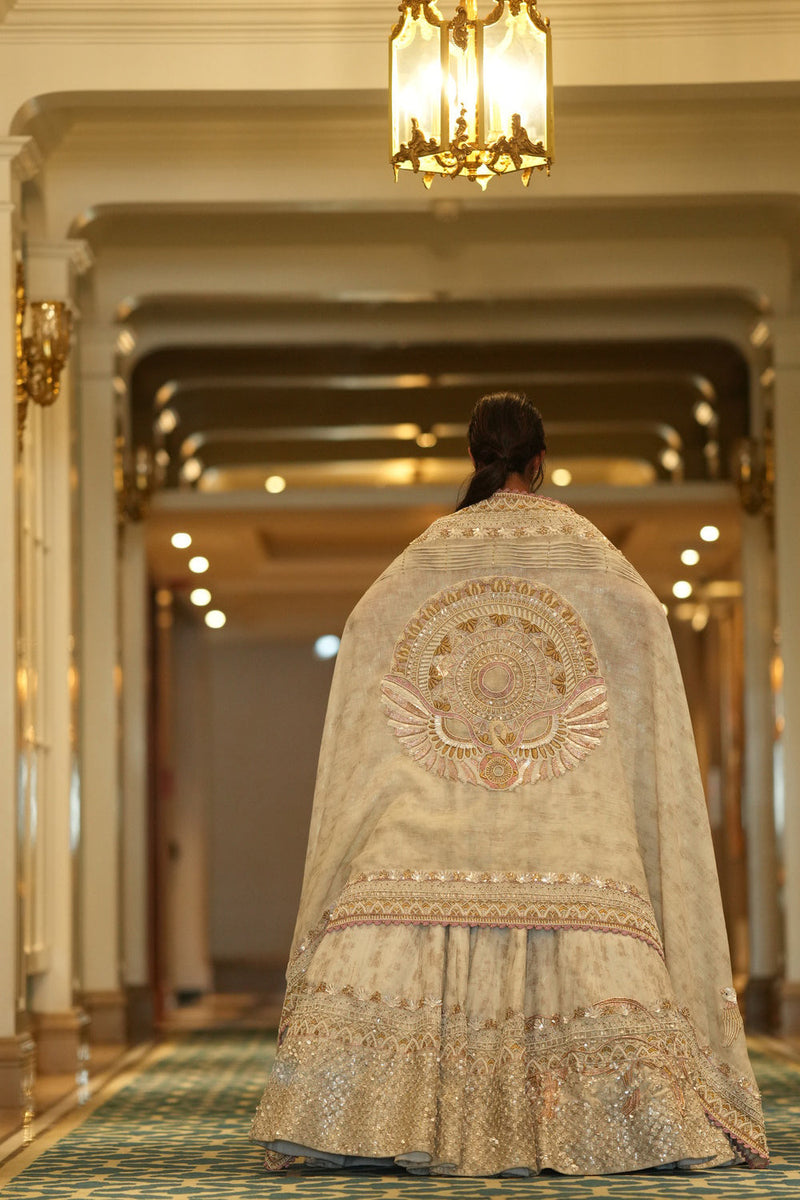 Ivory Silk Hand Embroidered Lehenga Set