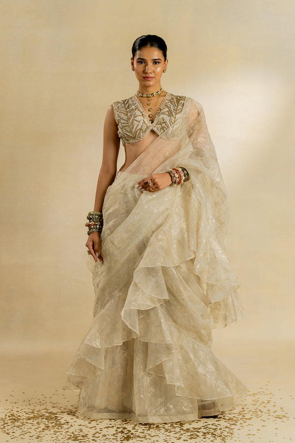 Ivory Organza Foil Saree