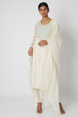 Beige Embroidered Kurta Set