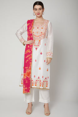 White Embroidered A-Line Kurta Set