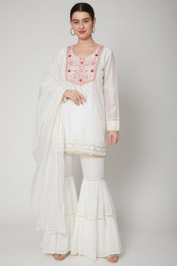 White Embroidered Gharara Set