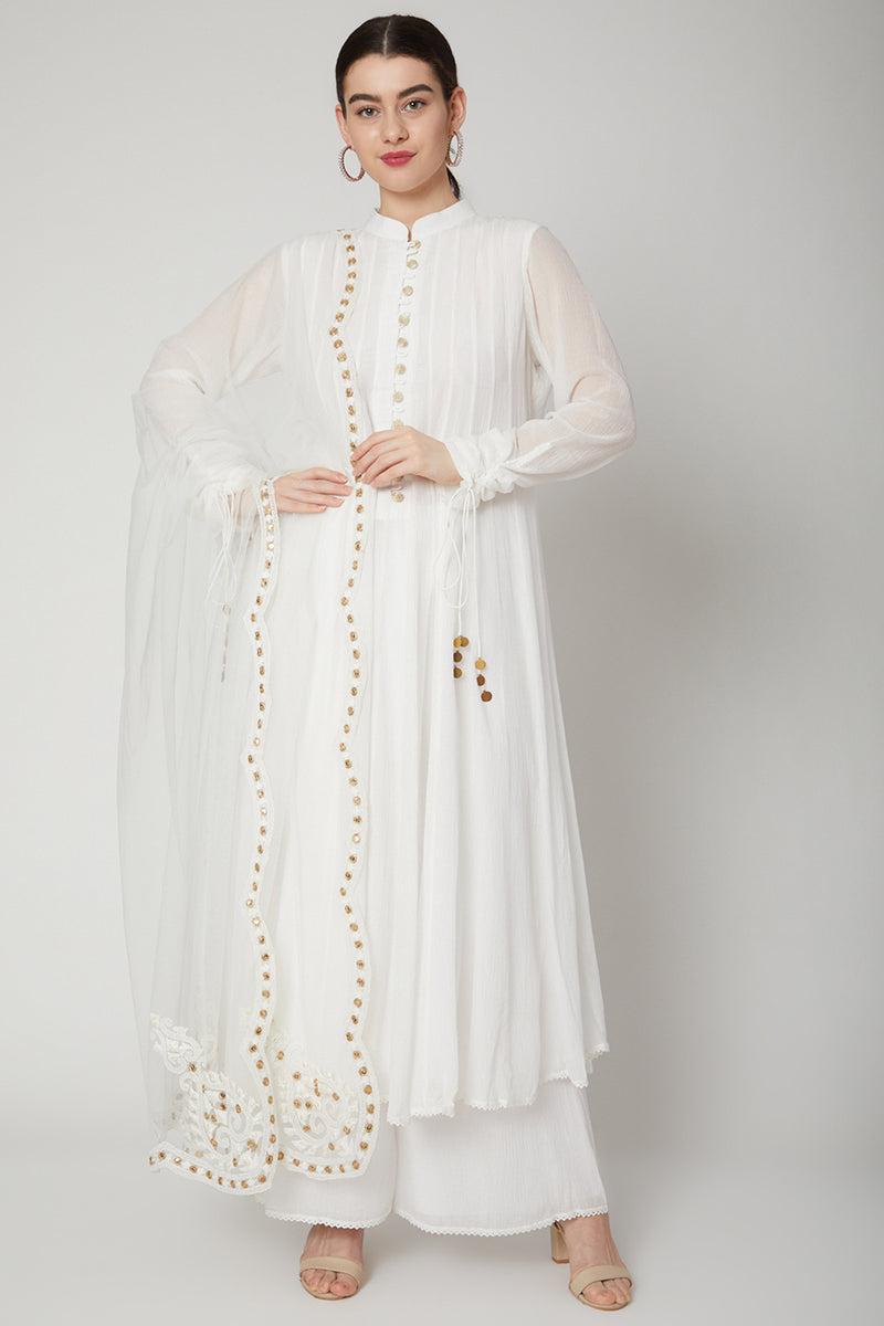 White Embroidered Anarkali Set
