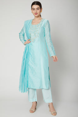 Turquoise Blue Embroidered Kurta Set