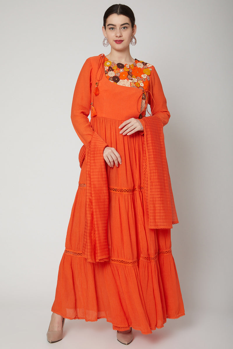 Orange angarakha anarkali dress