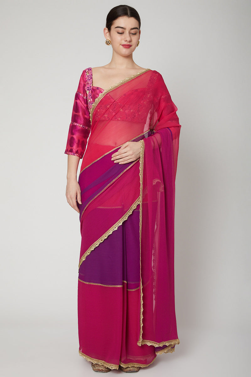 3 Colour Pure Chiffon Saree