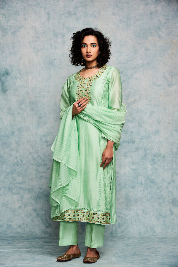 Green Embroidered Kurta Set