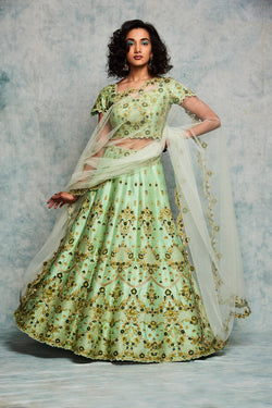 Green Embroidered Lehenga Set