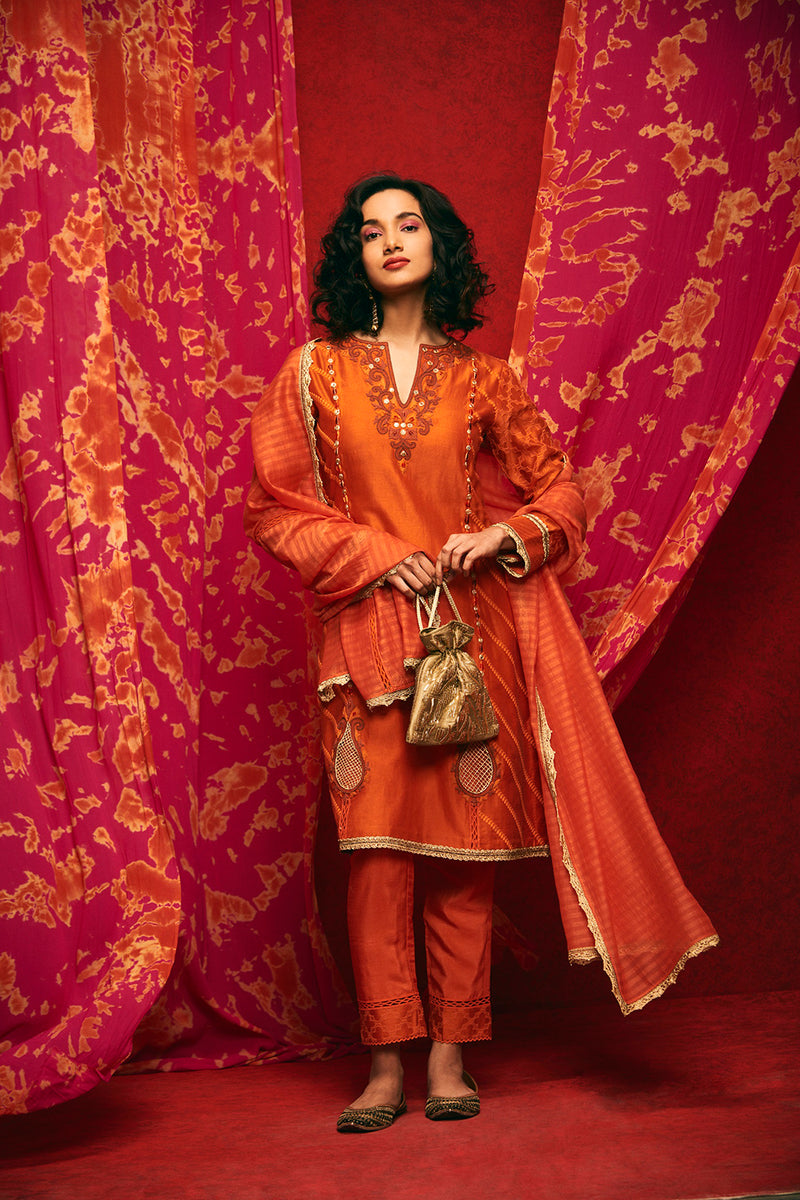 Orange Short Kurta Set