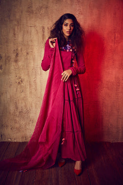 Magenta Angarakha Anarkali Dress