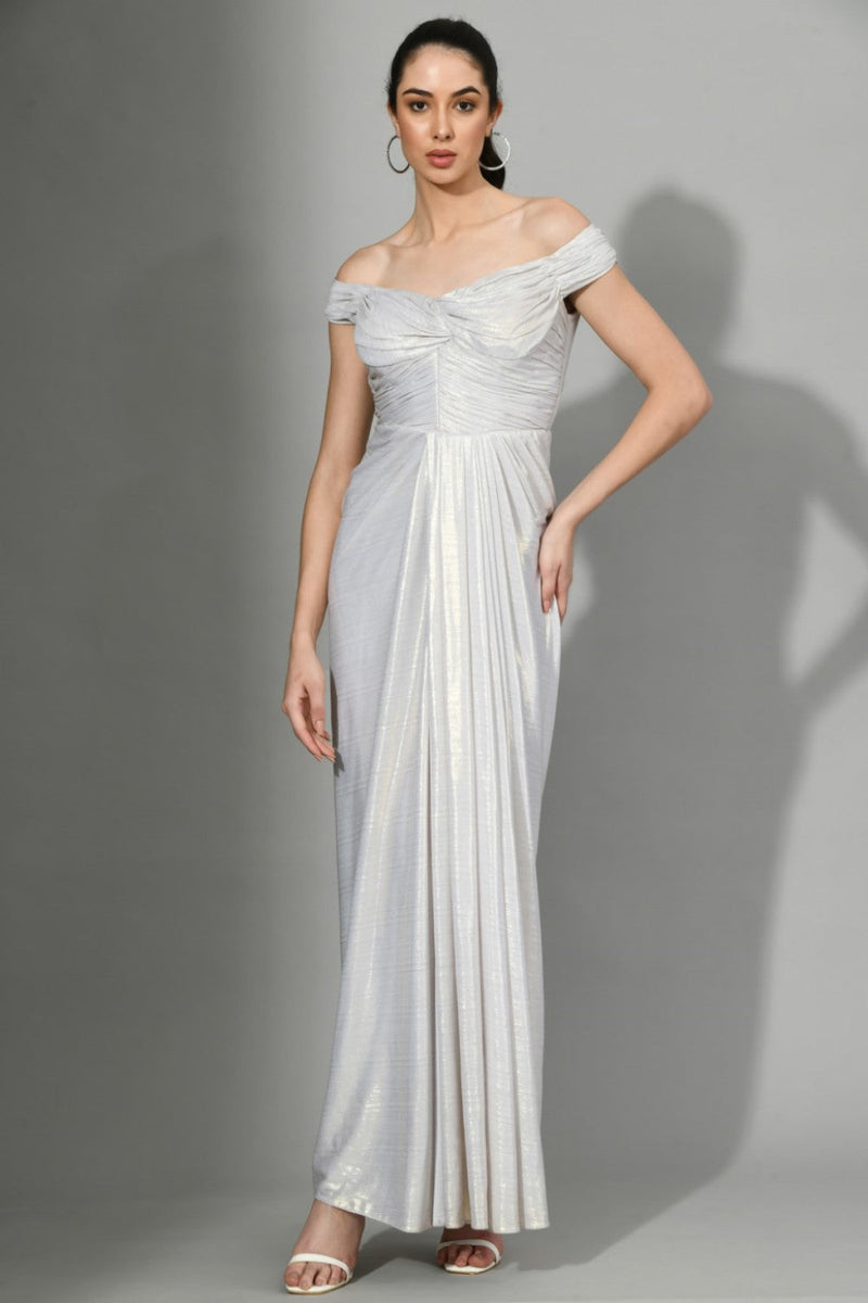 Glammed Up - Knot Draped Draped Gown In Light Silver Color