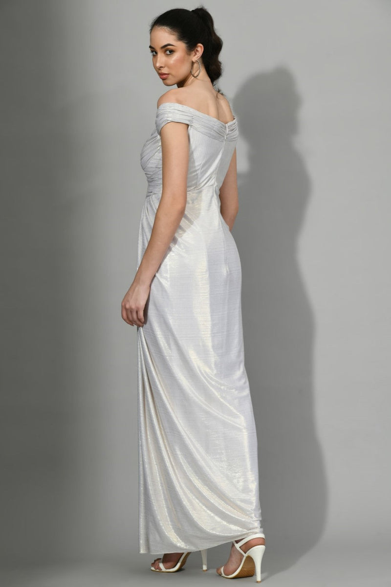 Glammed Up - Knot Draped Draped Gown In Light Silver Color