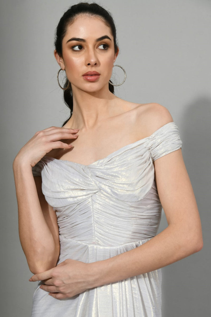 Glammed Up - Knot Draped Draped Gown In Light Silver Color