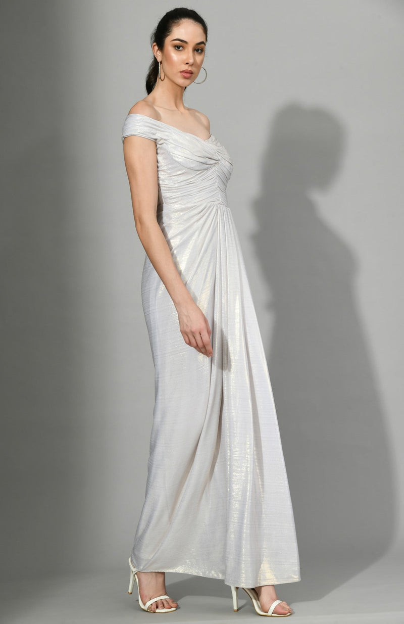 Glammed Up - Knot Draped Draped Gown In Light Silver Color