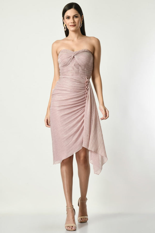Pastel Pink Bling It - Tube Top Draped Gown In Pastel Baby Pink Crepe Material
