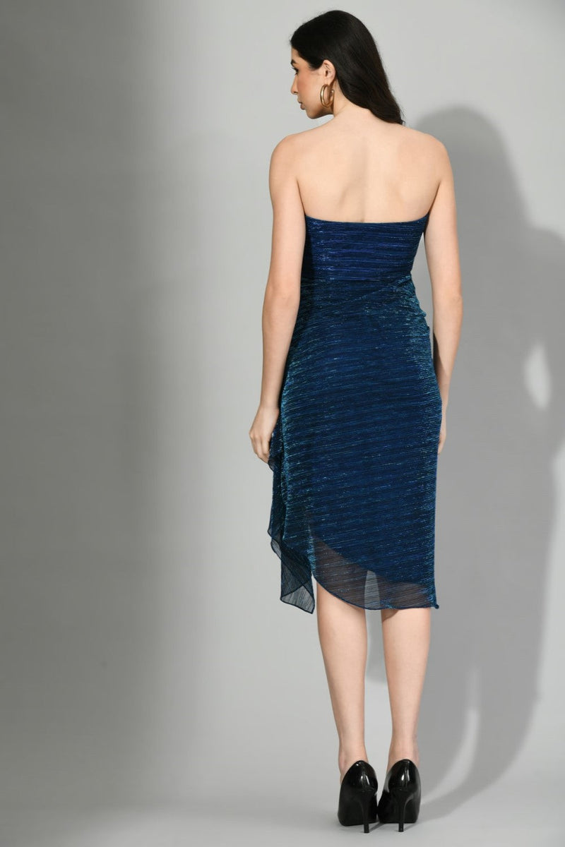 Bling It - Draped Short Dress In Blue Color