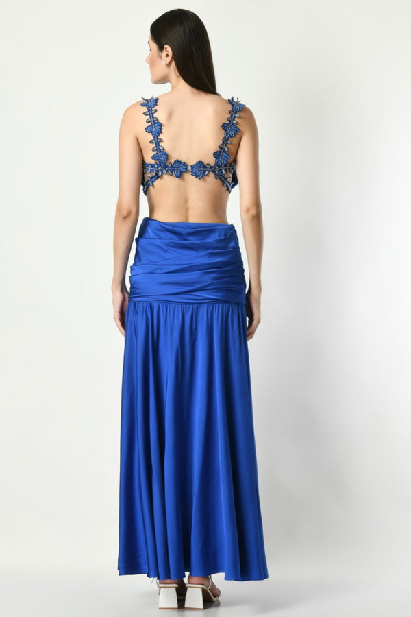 Royal Blue Drape Skirt With Embroidered Top