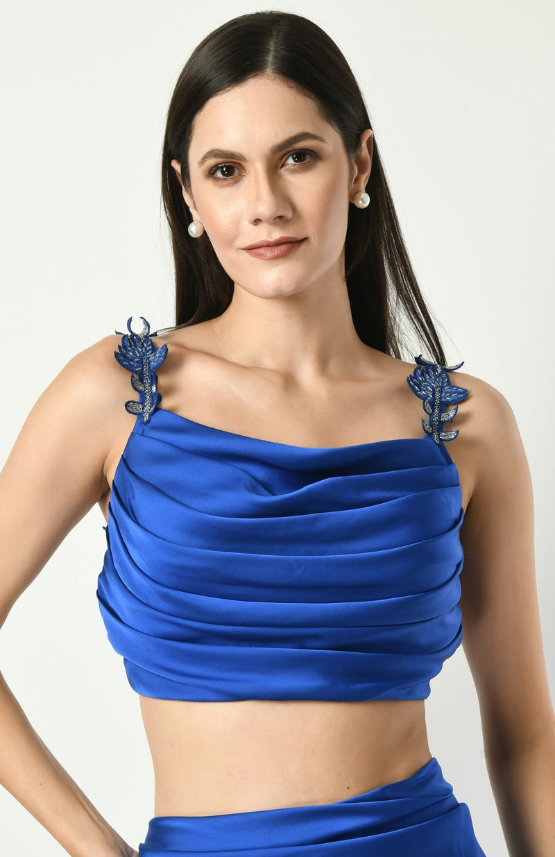 Royal Blue Drape Skirt With Embroidered Top
