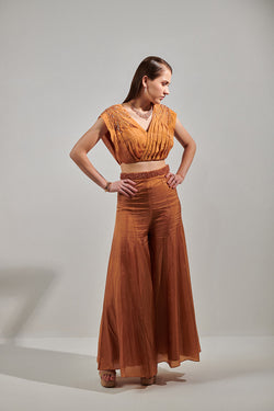 Honey Mustard Pleated Top And Sharara Set