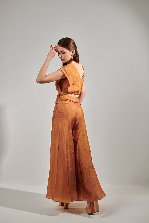 Honey Mustard Pleated Top And Sharara Set