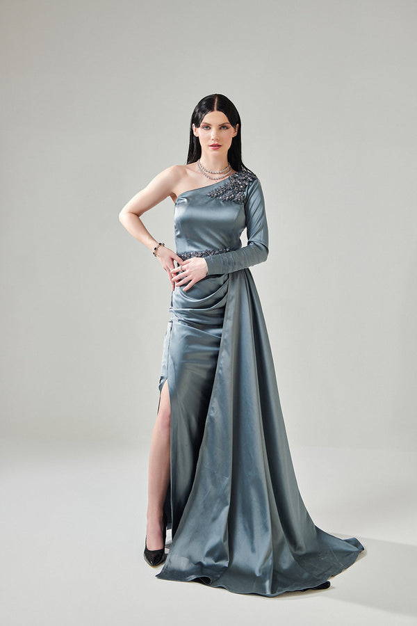 Ash Grey Cowl Detail Gown