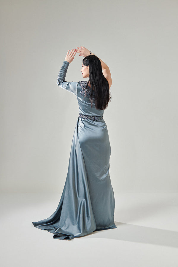 Ash Grey Cowl Detail Gown