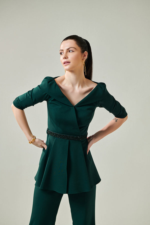 Off Shoulder Moss Green Co -Ord Set