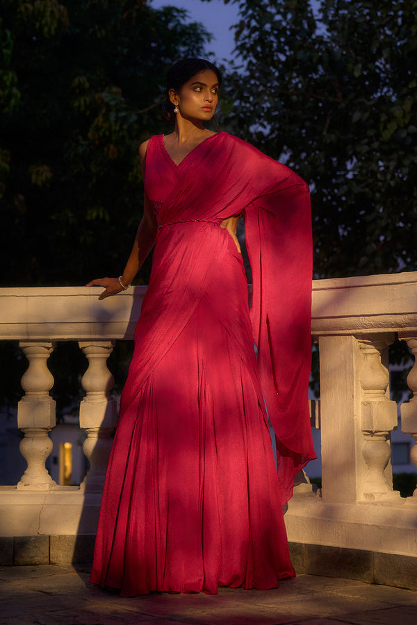 Rose Draped Saree Set