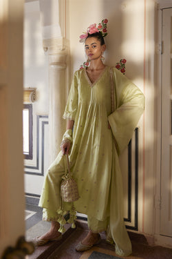 Mint Anarkali Paired With Pants & Dupatta