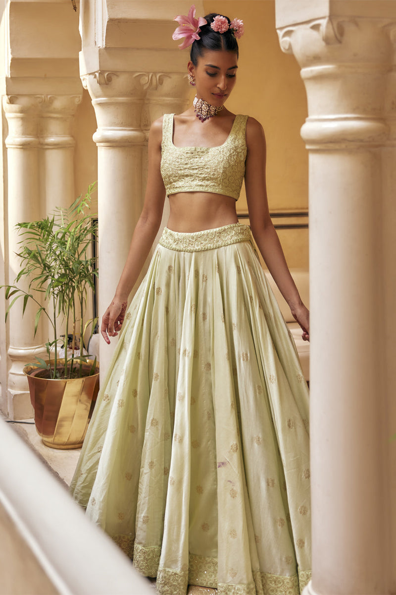 Mint Lehenga Paired With Blouse & Dupatta