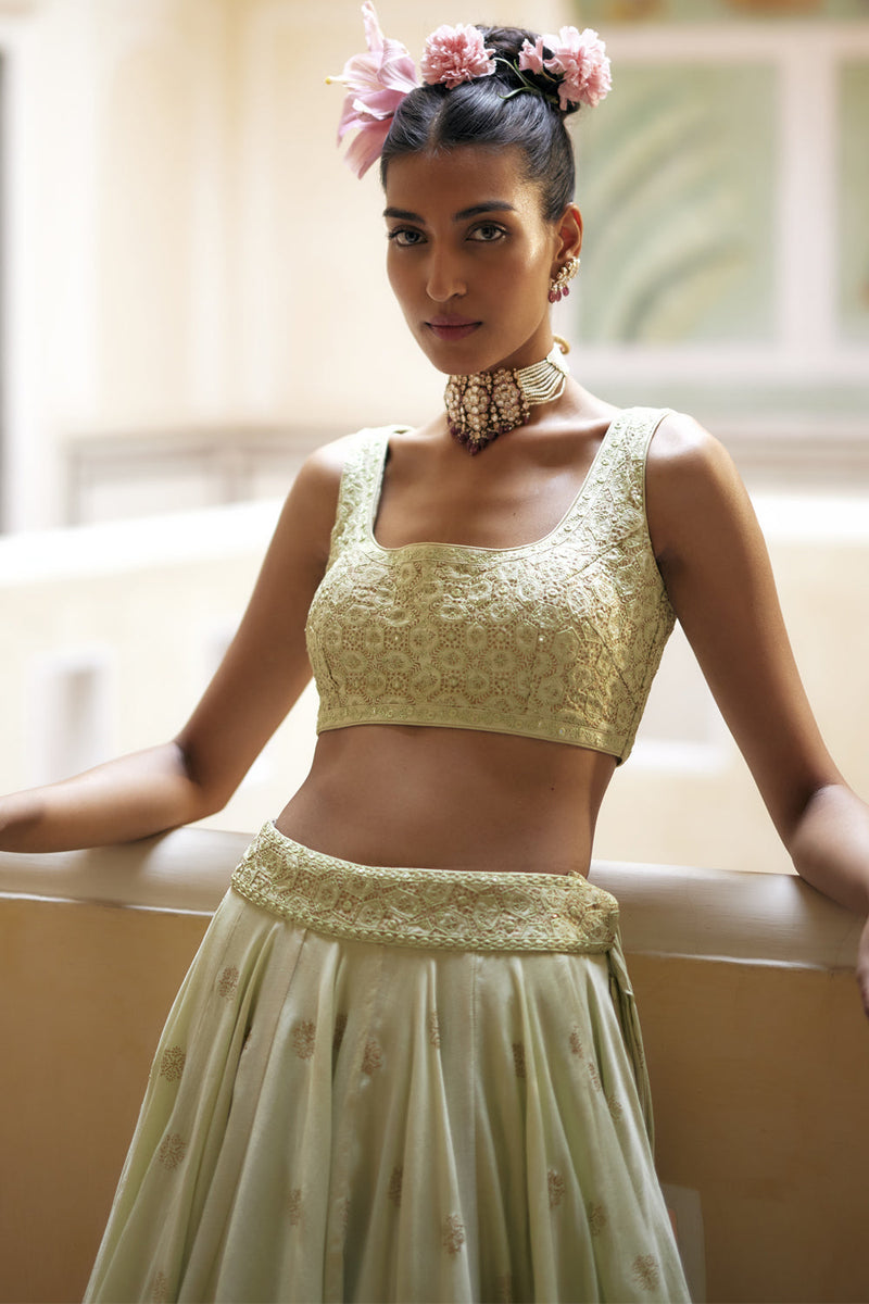 Mint Lehenga Paired With Blouse & Dupatta