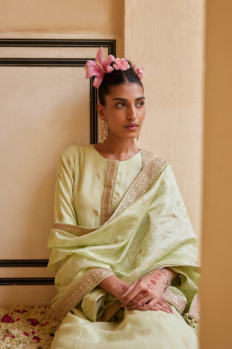 Mint Kurta Paired With Pants & Dupatta