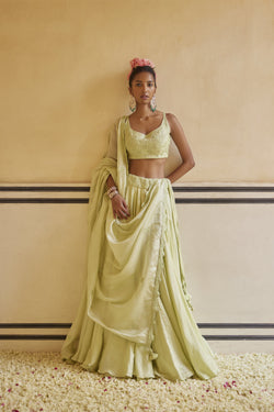 Mint Lehenga Paired With Blouse & Dupatta