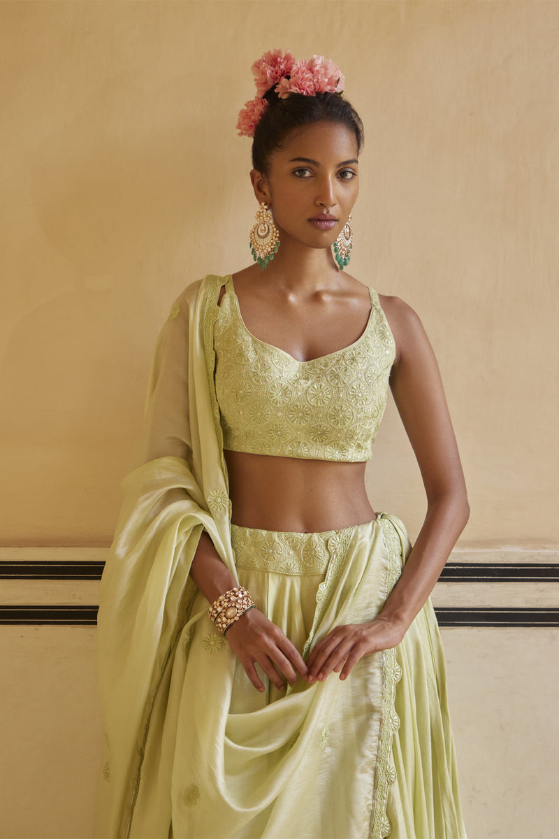 Mint Lehenga Paired With Blouse & Dupatta