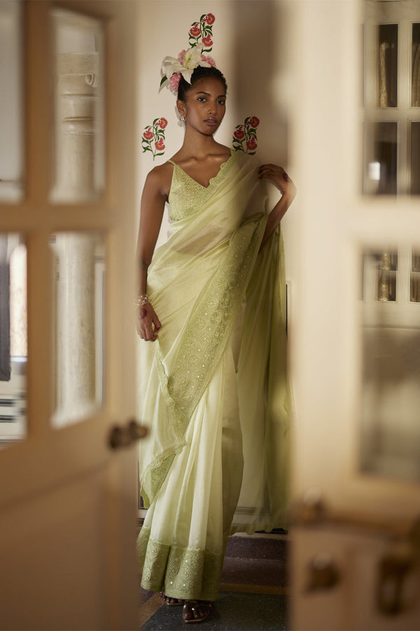Mint Saree Paired With Blouse