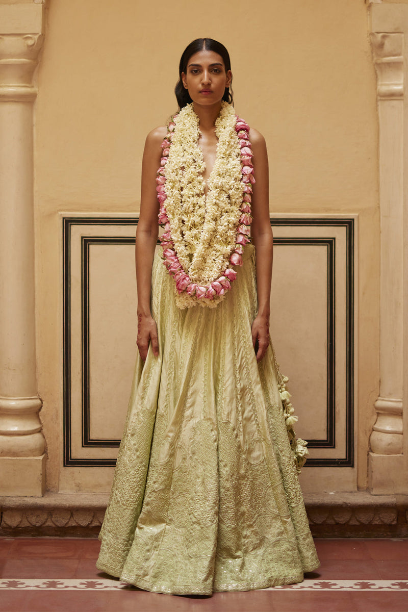 Mint Lehenga Paired With Blouse & Dupatta